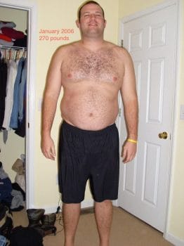 In January 2006, I weighed 270 pounds. You can see for yourself with the picture below. It had been four years since I had played college football and I was still in ‘playing shape’.